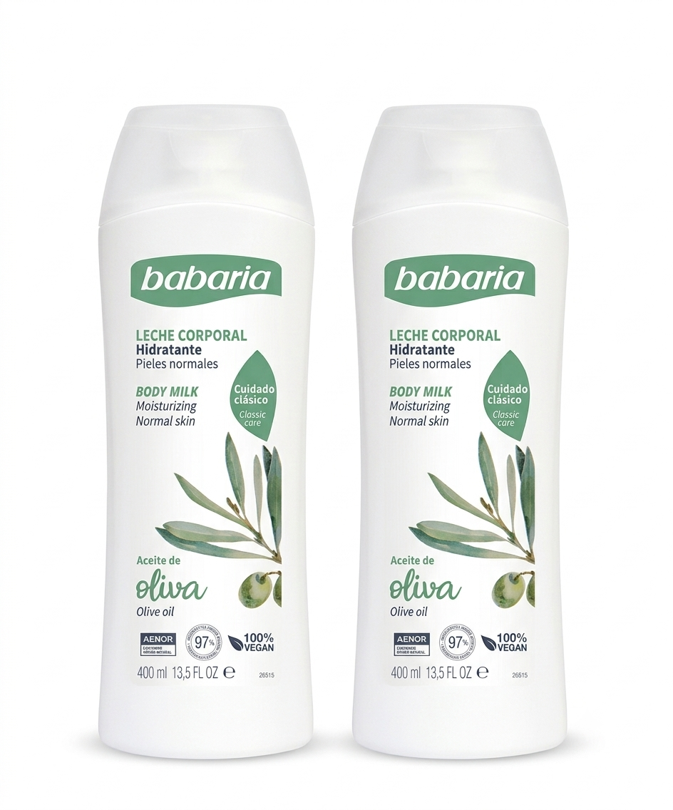 Babaria Leche Corporal Hidratante con Aceite de Oliva (400 ml / 13,5 Fl. Oz.)